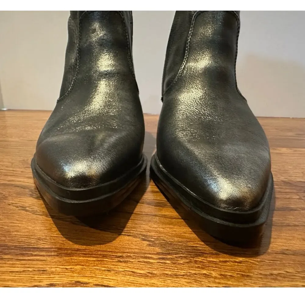 Franco Sarto Leather Pointed Toe Ankle Boots Metallic Sz 6.5 NWOB Western Modern